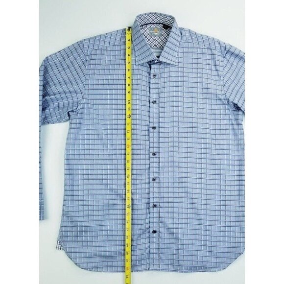 Enzone 2XL Men's Gray White Blue Purple Trim Check Long Sleeve Cotton Shirt - Picture 7 of 8